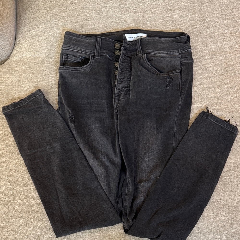 Flying Monkey Charcoal Button-Fly Jeans